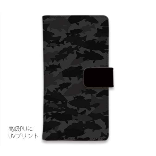 【手帳型】ブラックバス　迷彩大柄　ビターブラック