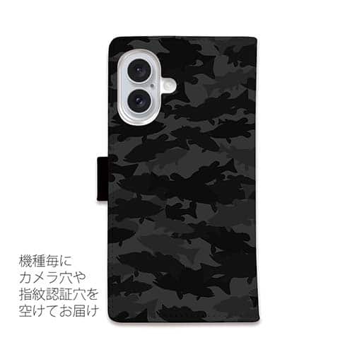 【手帳型】ブラックバス　迷彩大柄　ビターブラック