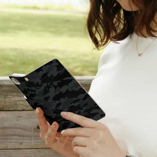 【手帳型】ブラックバス　迷彩大柄　ビターブラック