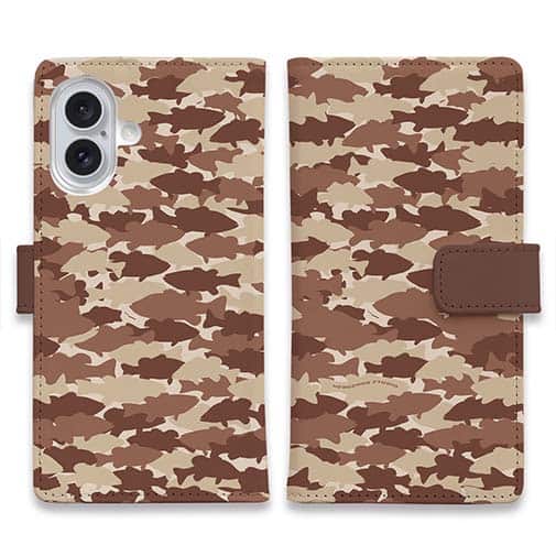 【手帳型】HEDGEHOG STUDIO　迷彩柄　ブラックバス　チョコチップ