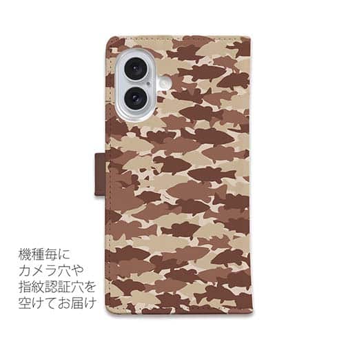 【手帳型】HEDGEHOG STUDIO　迷彩柄　ブラックバス　チョコチップ