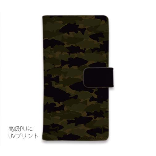 【手帳型】HEDGEHOG STUDIO　迷彩柄　ブラックバス　グリーンパンプキン