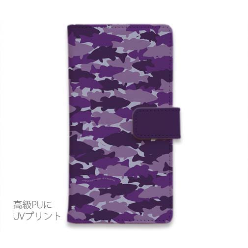 【手帳型】HEDGEHOG STUDIO　迷彩柄　ブラックバス　エドムラサキ