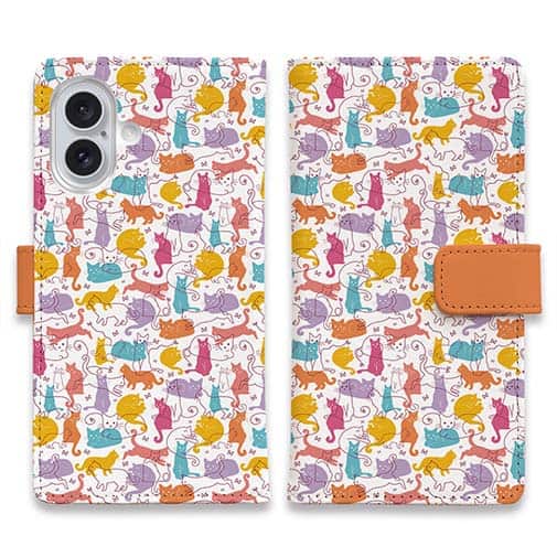 【手帳型】毛糸と猫のシームレスパターン パート3