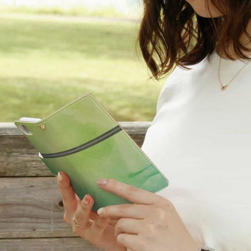 【手帳型】水彩のグリーン