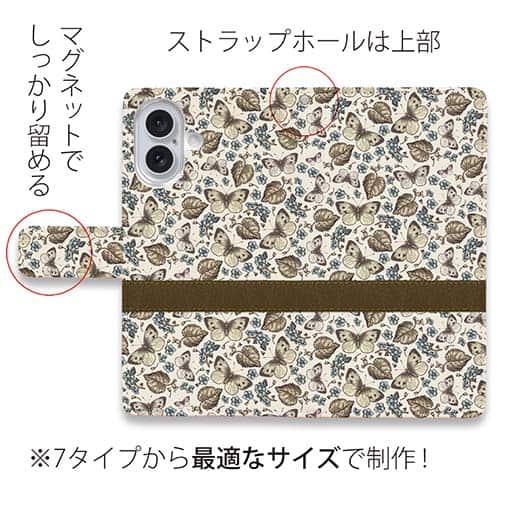 【手帳型】ビンテージなバタフライ(蝶)