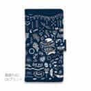 【手帳型】ビンテージなイラスト　ブルー