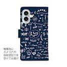 【手帳型】ビンテージなイラスト　ブルー