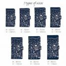 【手帳型】ビンテージなイラスト　ブルー