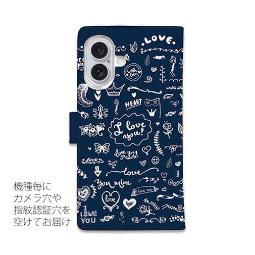 【手帳型】ビンテージなイラスト　ブルー