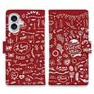 【手帳型】ビンテージなイラスト　レッド