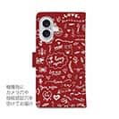 【手帳型】ビンテージなイラスト　レッド