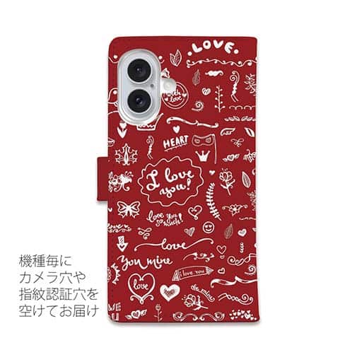 【手帳型】ビンテージなイラスト　レッド