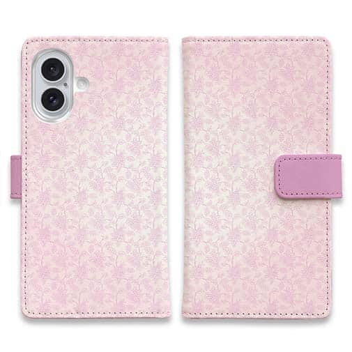 【手帳型】花のシームレスパターン ピンク