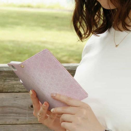 【手帳型】花のシームレスパターン　ピンク