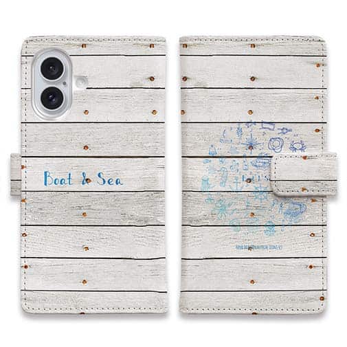 【手帳型】錨・帆船・コンパス・貝殻・灯台　海をイメージするイラスト