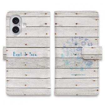 【手帳型】錨・帆船・コンパス・貝殻・灯台　海をイメージするイラスト