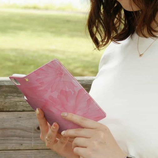 【手帳型】ウォーターフラワー　ピンク