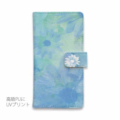 【手帳型】ウォーターフラワー　ブルー