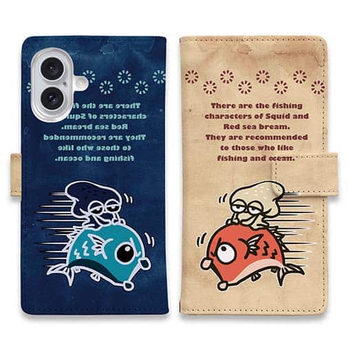 【手帳型】マダイ&イカ　ビンテージバージョン