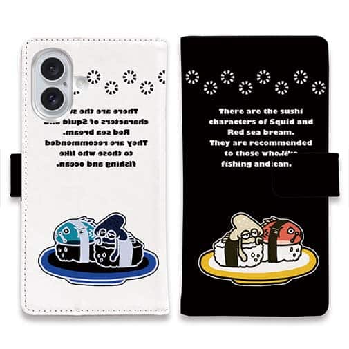 【手帳型】マダイ&イカ ブラック&ホワイトバージョン