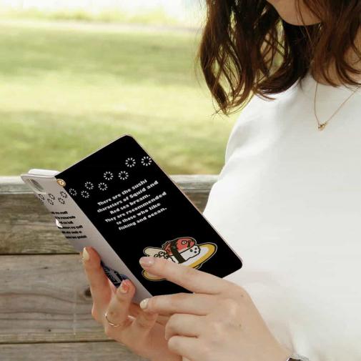 【手帳型】マダイ&イカ　ブラック&ホワイトバージョン