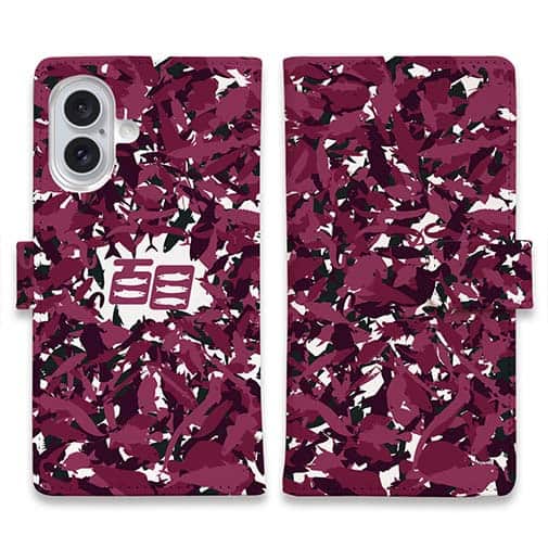 【手帳型】あかり　百目ロゴ　迷彩ワインレッド