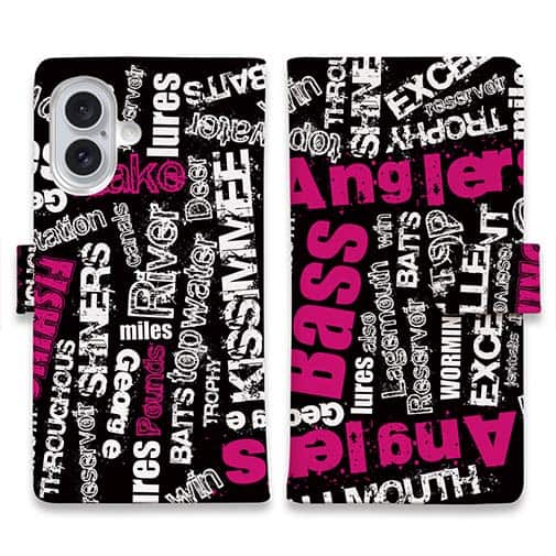 【手帳型】BASS テキストデザイン　ショッキングピンク