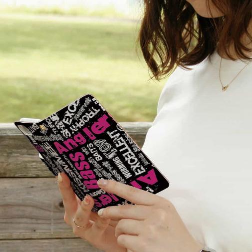 【手帳型】BASS テキストデザイン　ショッキングピンク