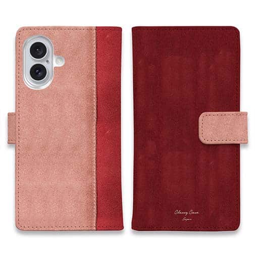 【手帳型】スエード風大人のワインレッド