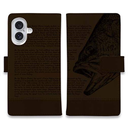 【手帳型】ブラックバス釣り　革風デザイン