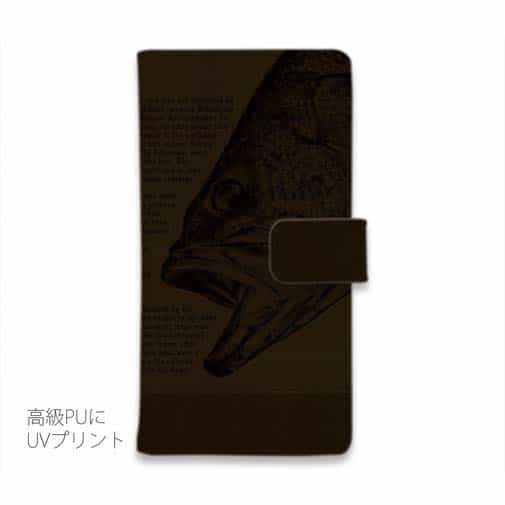 【手帳型】ブラックバス釣り　革風デザイン