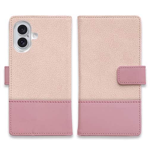 【手帳型】レザー風リボン&ショルダーストラップ ライトピンク