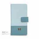 【手帳型】レザー風リボン&ショルダーストラップ　サックス