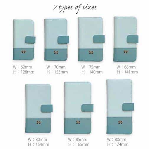 【手帳型】レザー風リボン&ショルダーストラップ　サックス