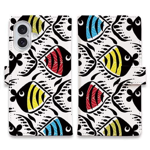 【手帳型】【釣りざんまい】カラフルフィッシュダンス