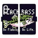 【手帳型】【釣りざんまい】ドット絵のブラックバス