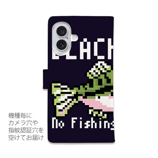 【手帳型】【釣りざんまい】ドット絵のブラックバス