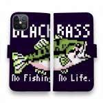 【手帳型】【釣りざんまい】ドット絵のブラックバス