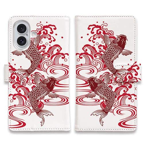 【手帳型】タトゥー風昇り鯉 レッド&ホワイト