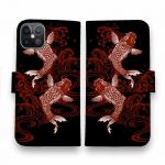 【手帳型】タトゥー風昇り鯉　レッド&ブラック