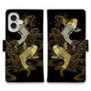 【手帳型】タトゥー風昇り鯉　ゴールド&ブラック