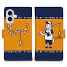 【手帳型】【釣りざんまい】釣りに行く?　オレンジ×ネイビー