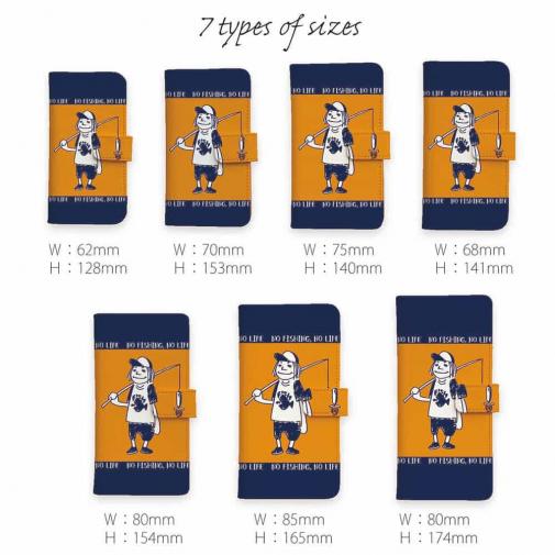 【手帳型】【釣りざんまい】釣りに行く?　オレンジ×ネイビー