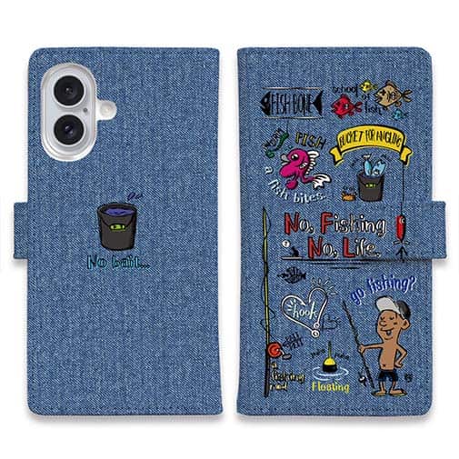 【手帳型】【釣りざんまい】釣りが好きなんです_カラフルデニム風