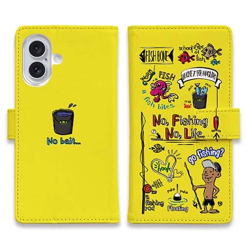 【手帳型】【釣りざんまい】釣りが好きなんです_カラフルイエロー