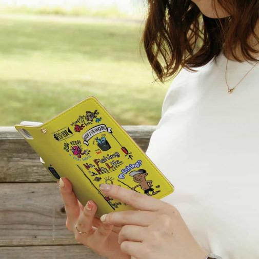 【手帳型】【釣りざんまい】釣りが好きなんです_カラフルイエロー