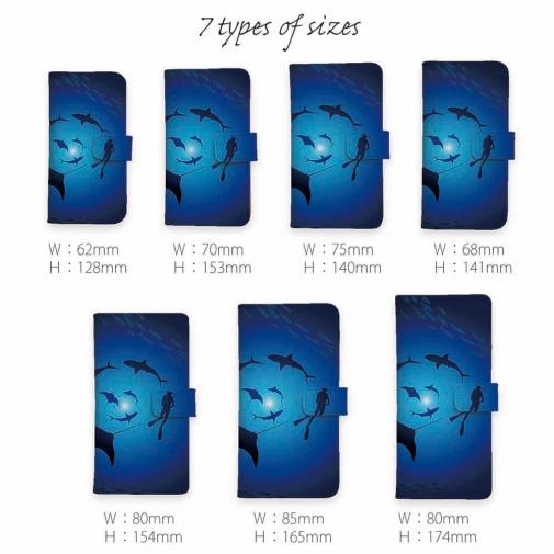 【手帳型】ダイバー　マンタ　サメ　ダイビング