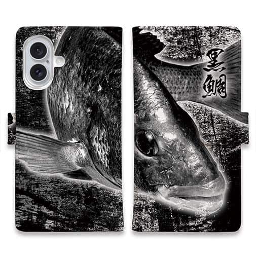 【手帳型】クロダイ(チヌ) 墨絵風(黒)