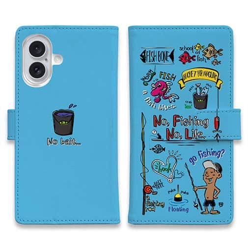 【手帳型】【釣りざんまい】釣りが好きなんです_カラフルスカイブルー